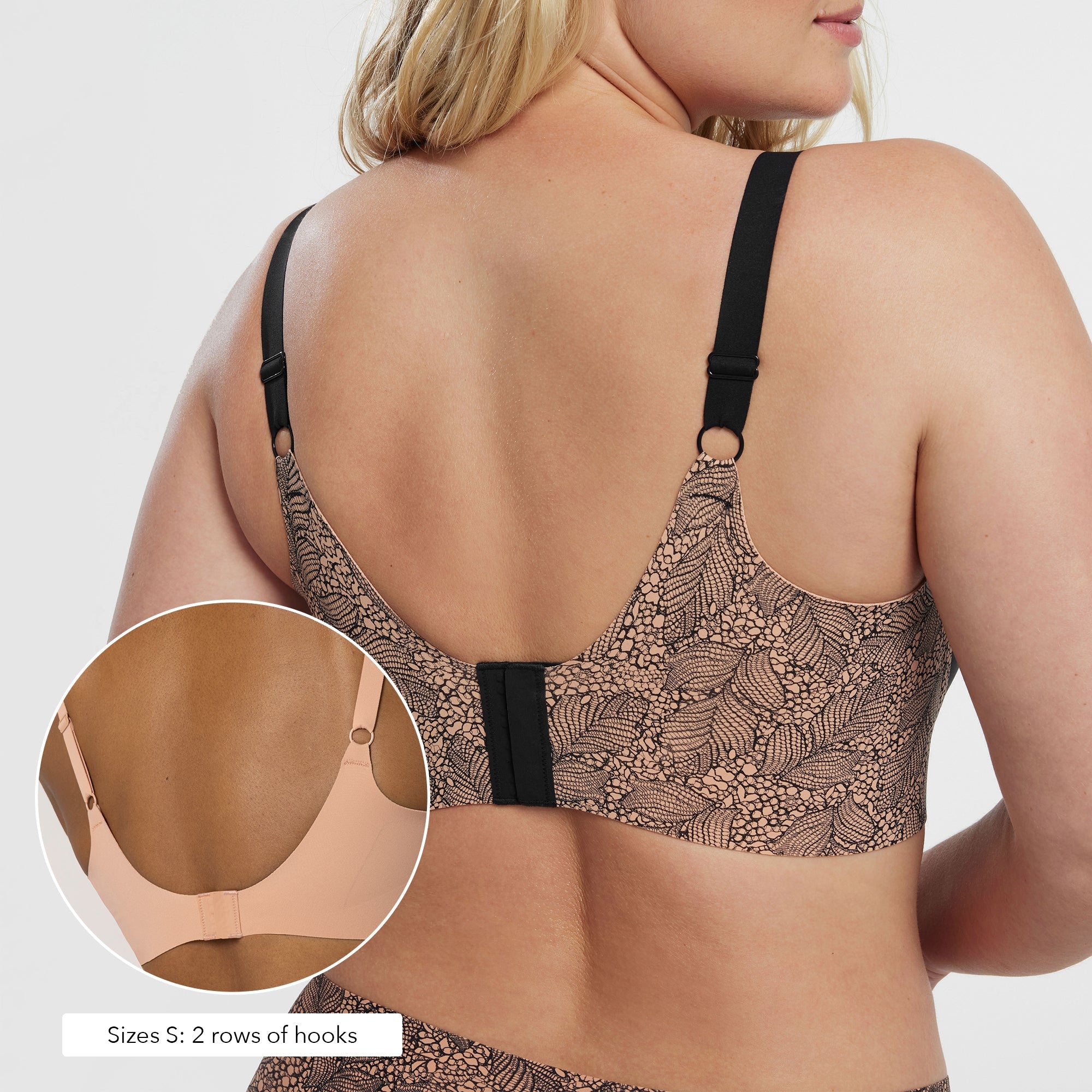 All Color: Black Lace | Adjustable wireless bra with hook and eye in the band