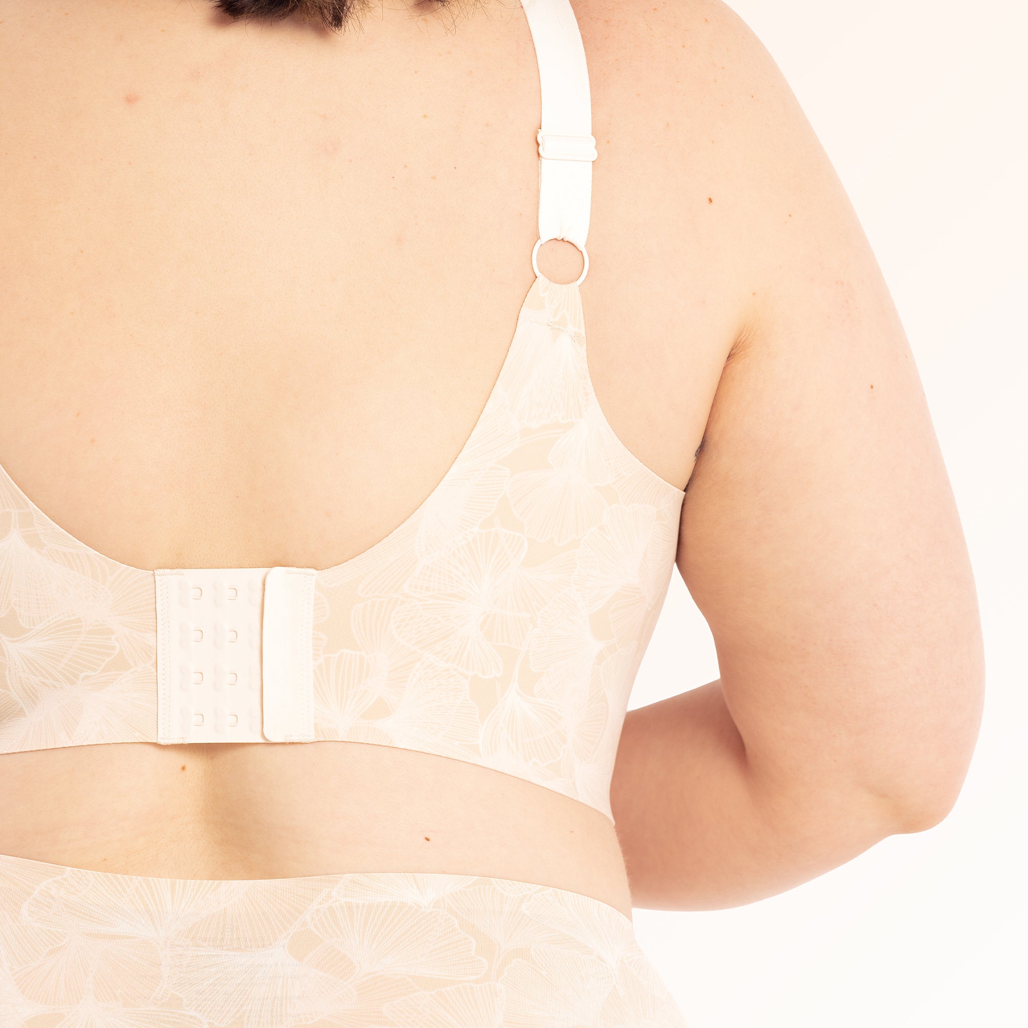 All Color: Champagne Ginkgo | flexible band hook and eye wireless bra for large busts