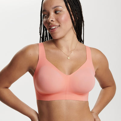 All Color: Coral | flexible band hook and eye wireless bra for large busts