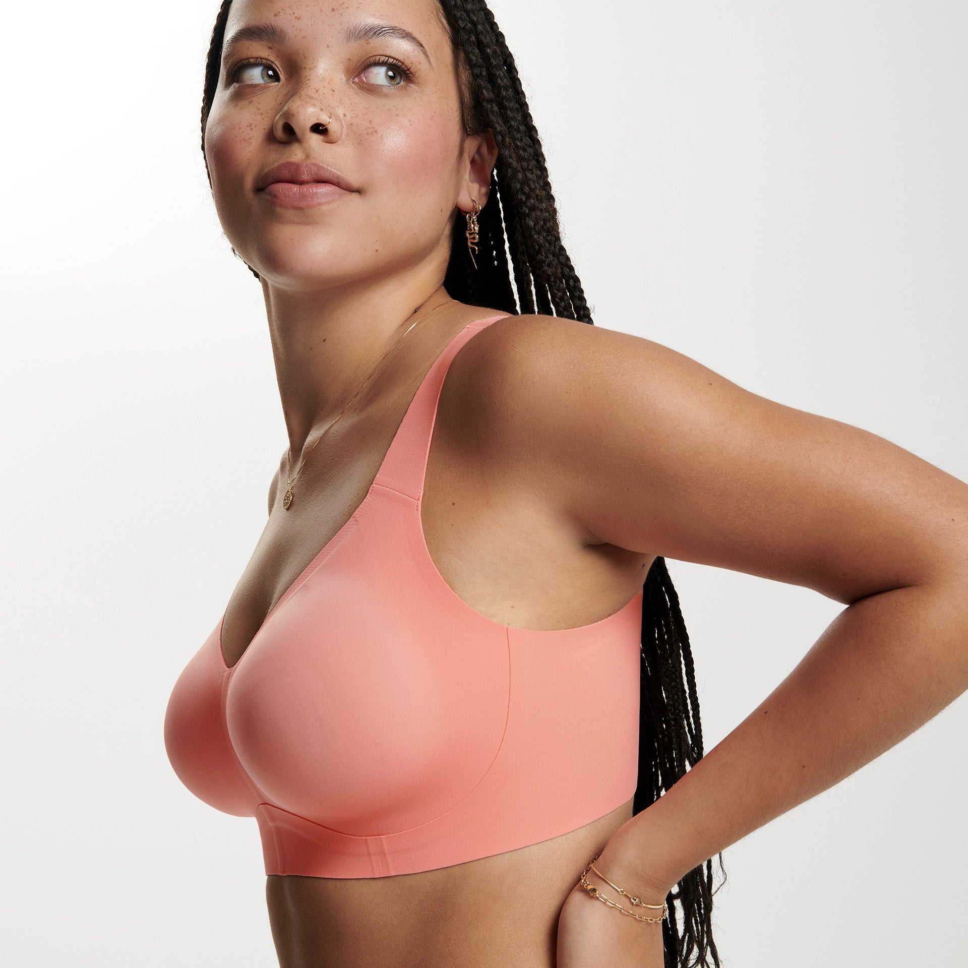 All Color: Coral | flexible band hook and eye wireless bra