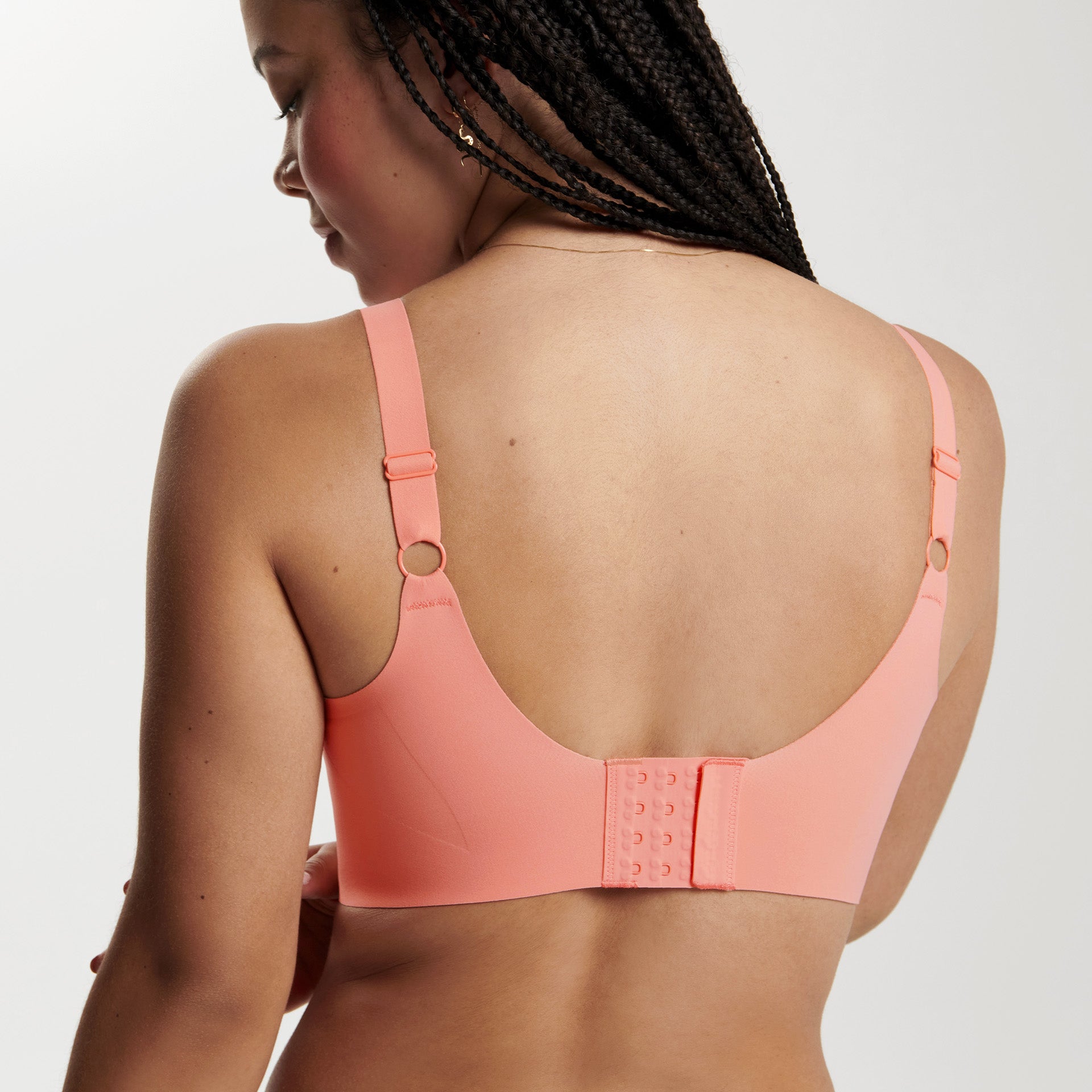 All Color: Coral | flexible band hook and eye wireless bra for large busts