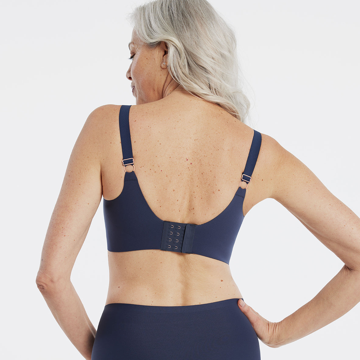 All Color: Midnight Navy | flexible band hook and eye wireless bra for large busts