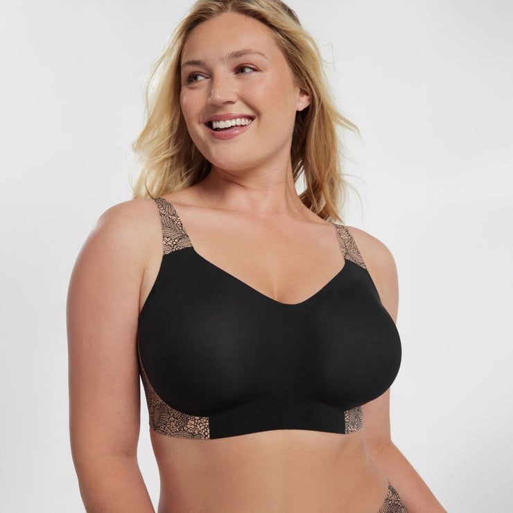 All Color: Black Lace | Adjustable wireless bra with hook and eye in the band