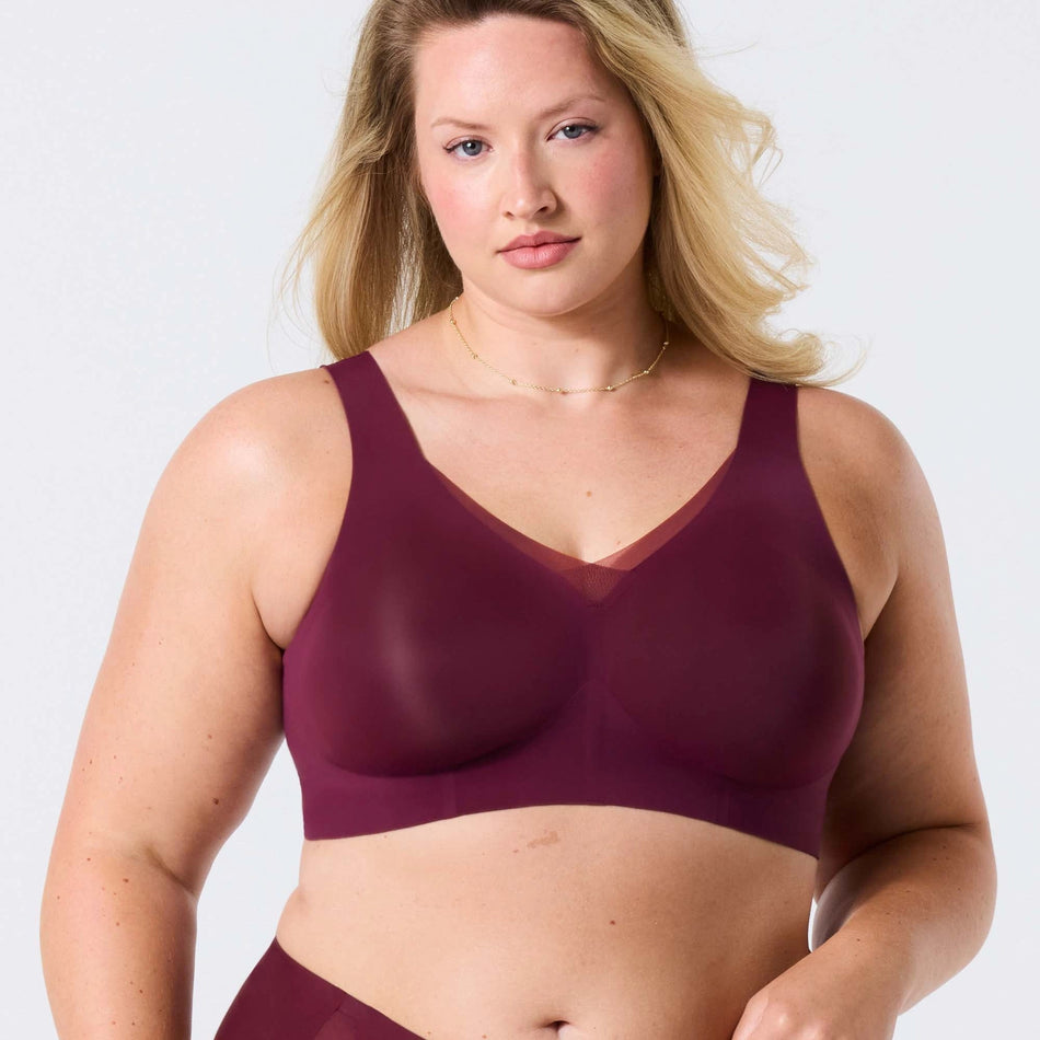 All Color: Berry Mesh | wireless seamless v-neck push up bra with mesh