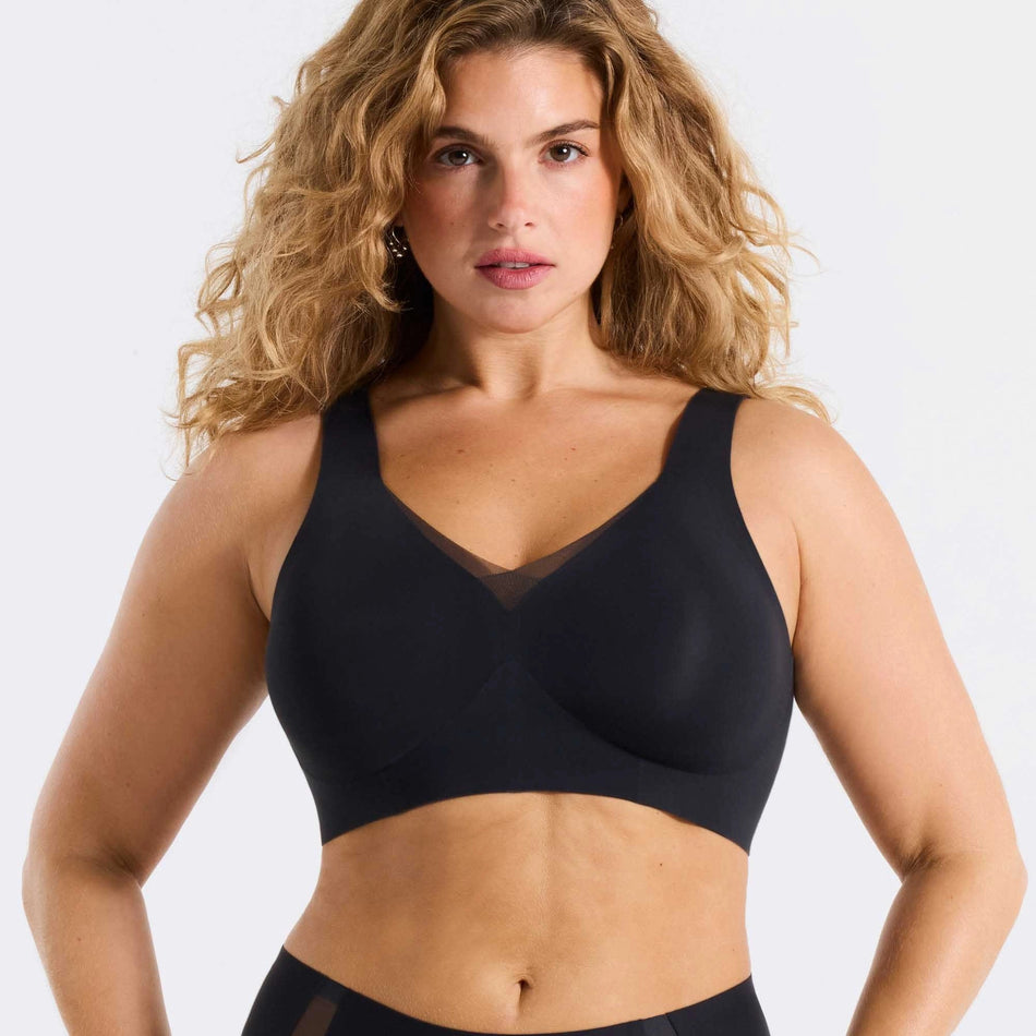 All Color: Black Mesh | wireless seamless v-neck push up bra with mesh