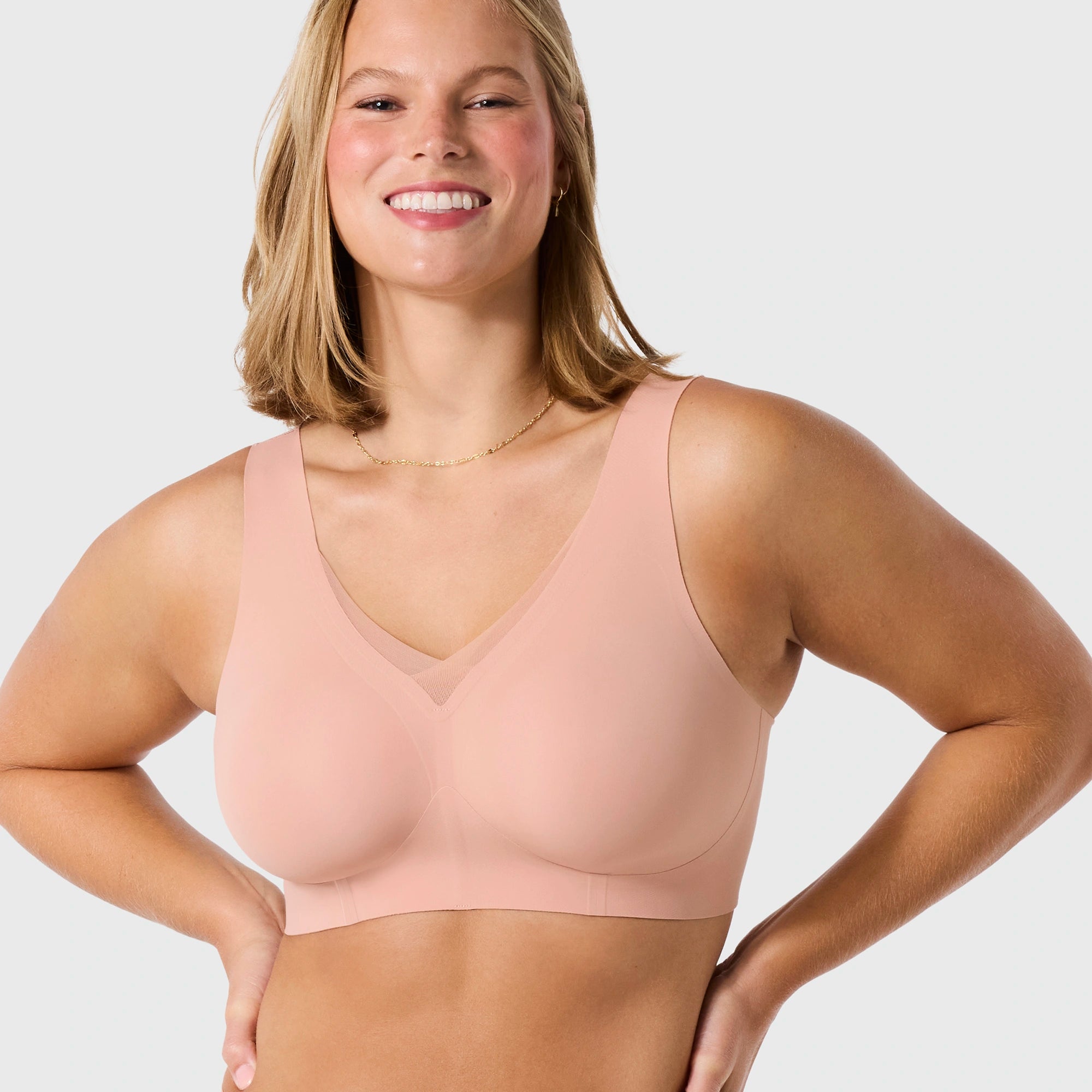 All Color: Himalayan Salt | wireless seamless v-neck push up bra with mesh