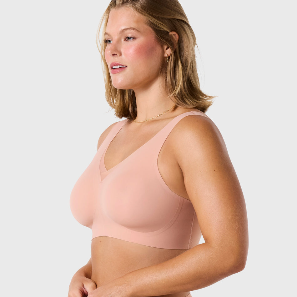 All Color: Himalayan Salt | wireless seamless v-neck push up bra with mesh