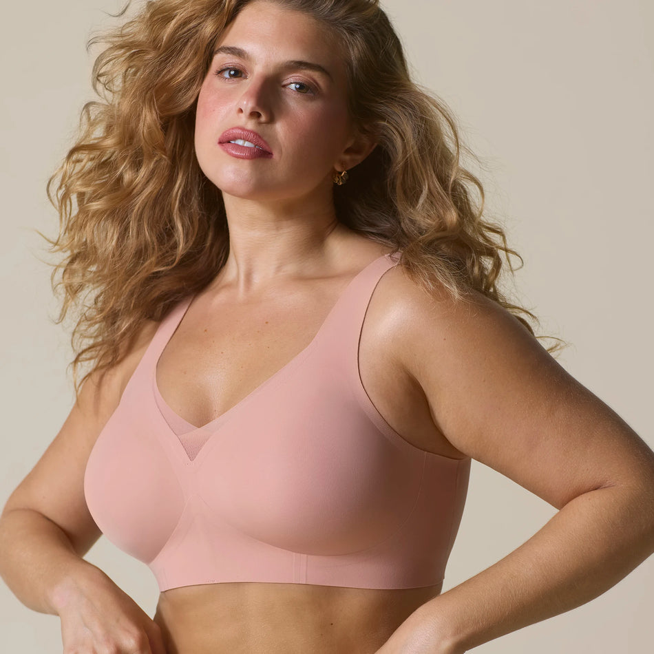 All Color: Himalayan Salt | wireless seamless v-neck push up bra with mesh