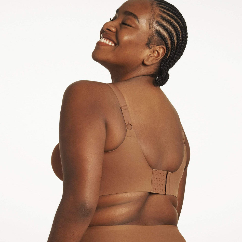 All Color: Clay | flexible band hook and eye nude brown wireless bra