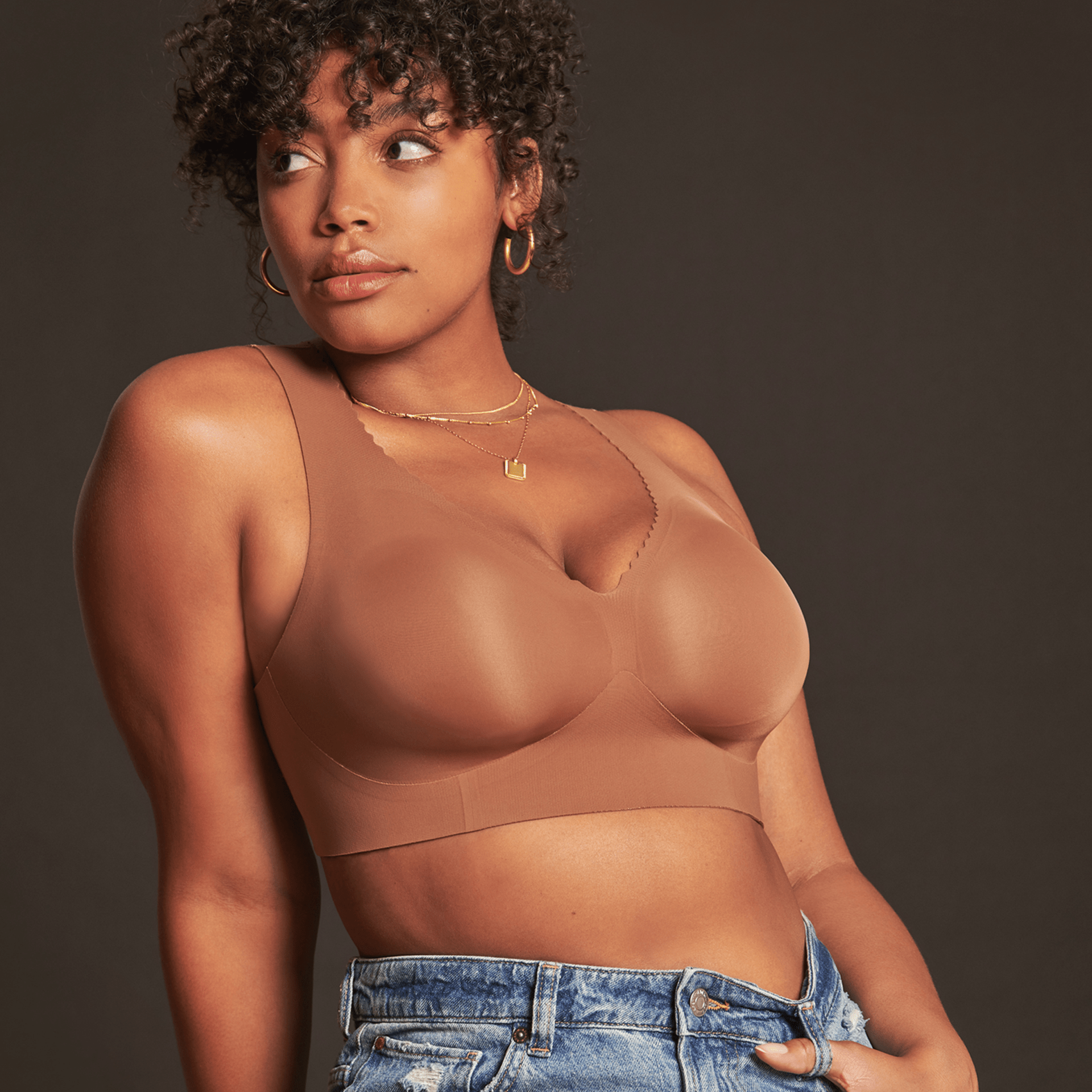 All Color: Clay | wireless wirefree nude neutral brown v-neck bra