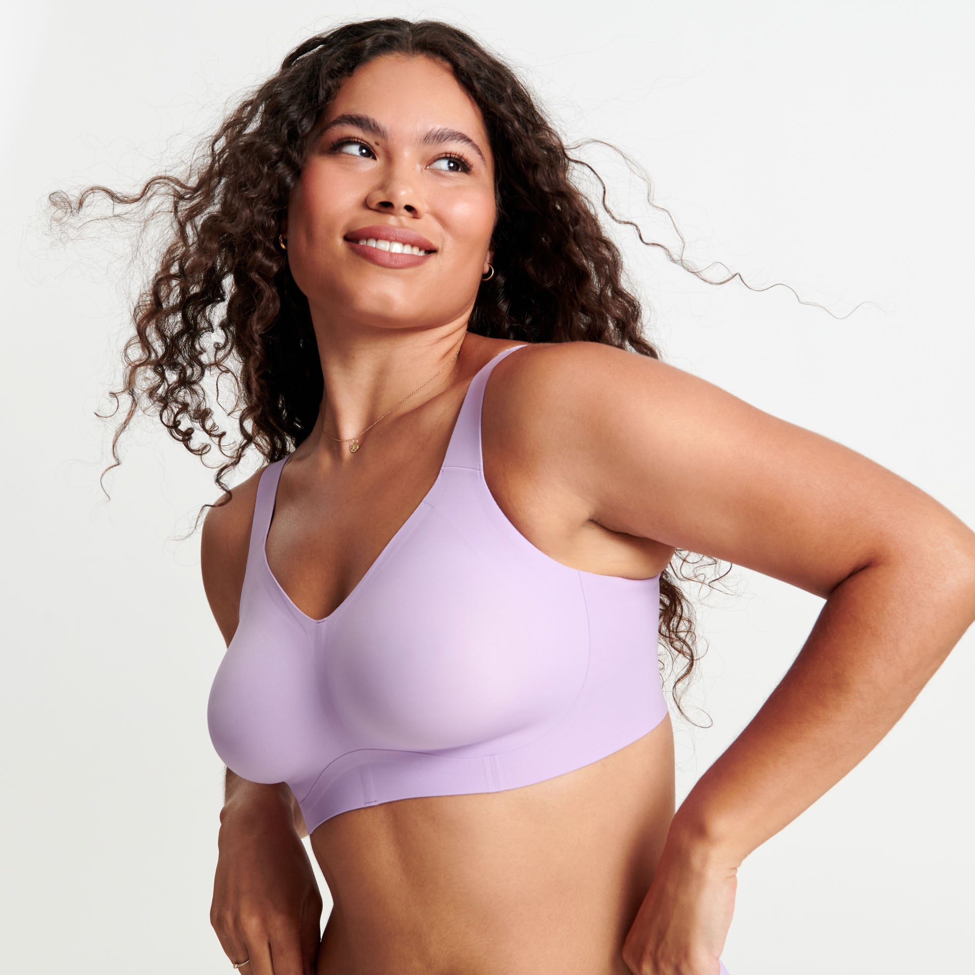 All Color: Lavender | flexible band hook and eye wireless bra for large busts