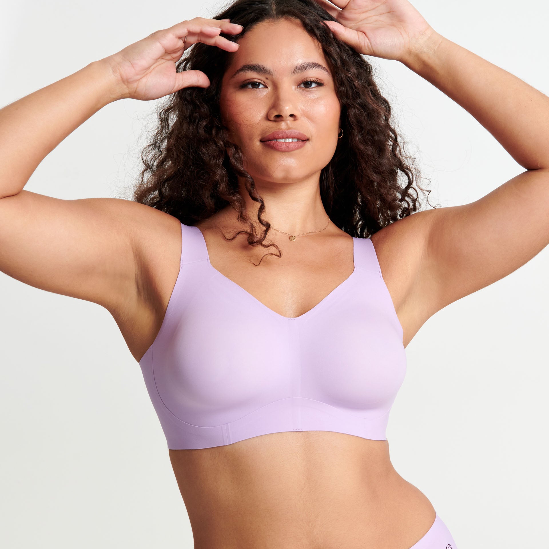 All Color: Lavender | flexible band hook and eye wireless bra for large busts