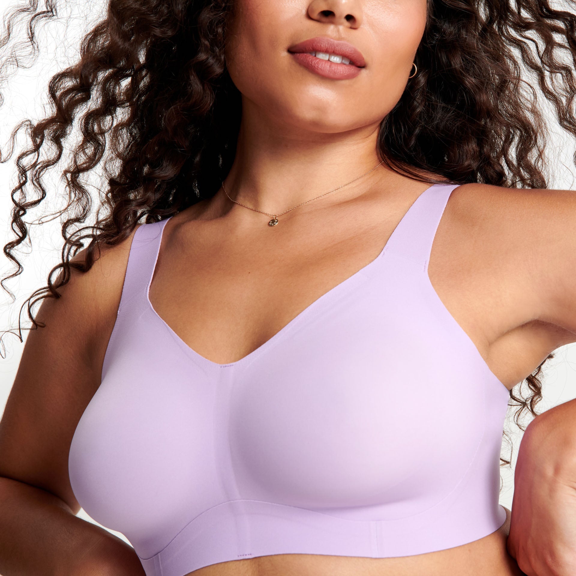 All Color: Lavender | flexible band hook and eye wireless bra for large busts