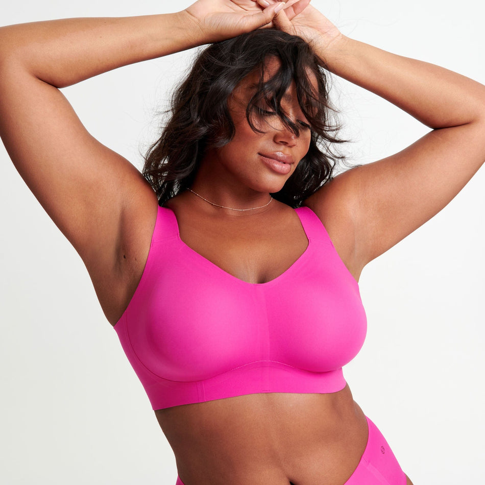 All Color: Wildflower Pink | hot pink flexible band hook and eye wireless bra for large busts