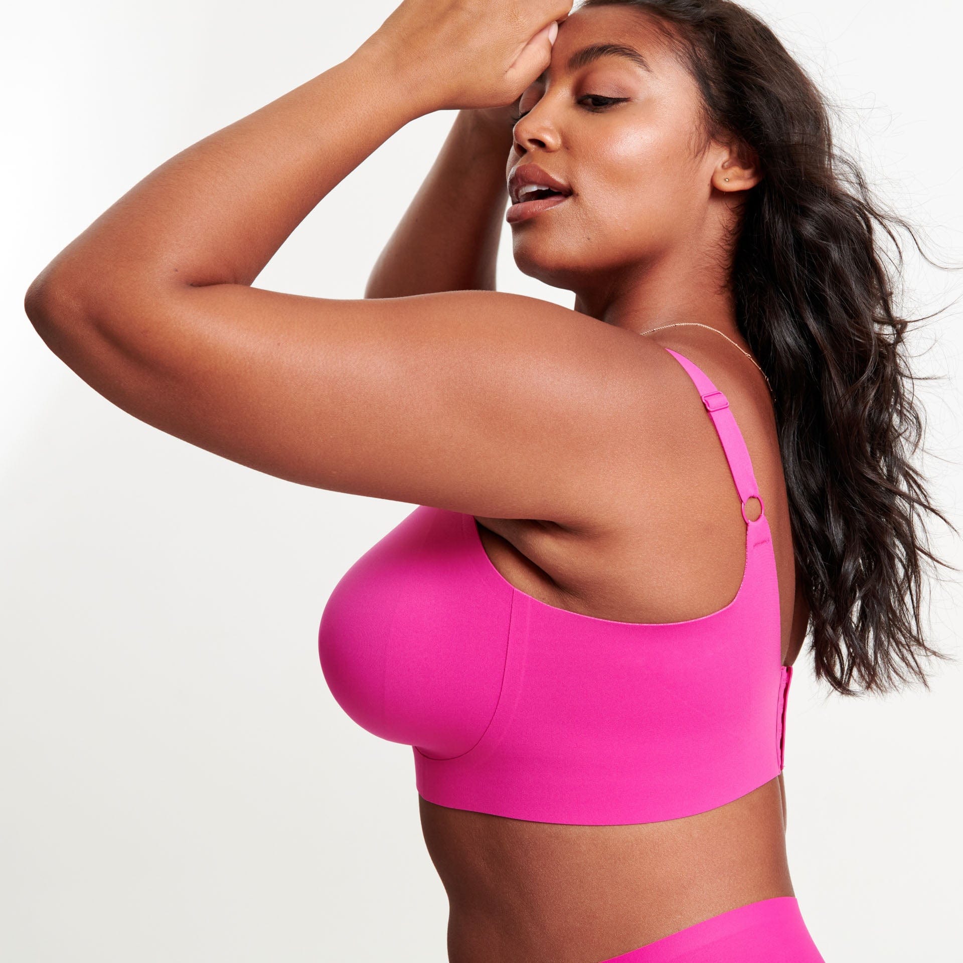 All Color: Wildflower Pink | hot pink flexible band hook and eye wireless bra for large busts