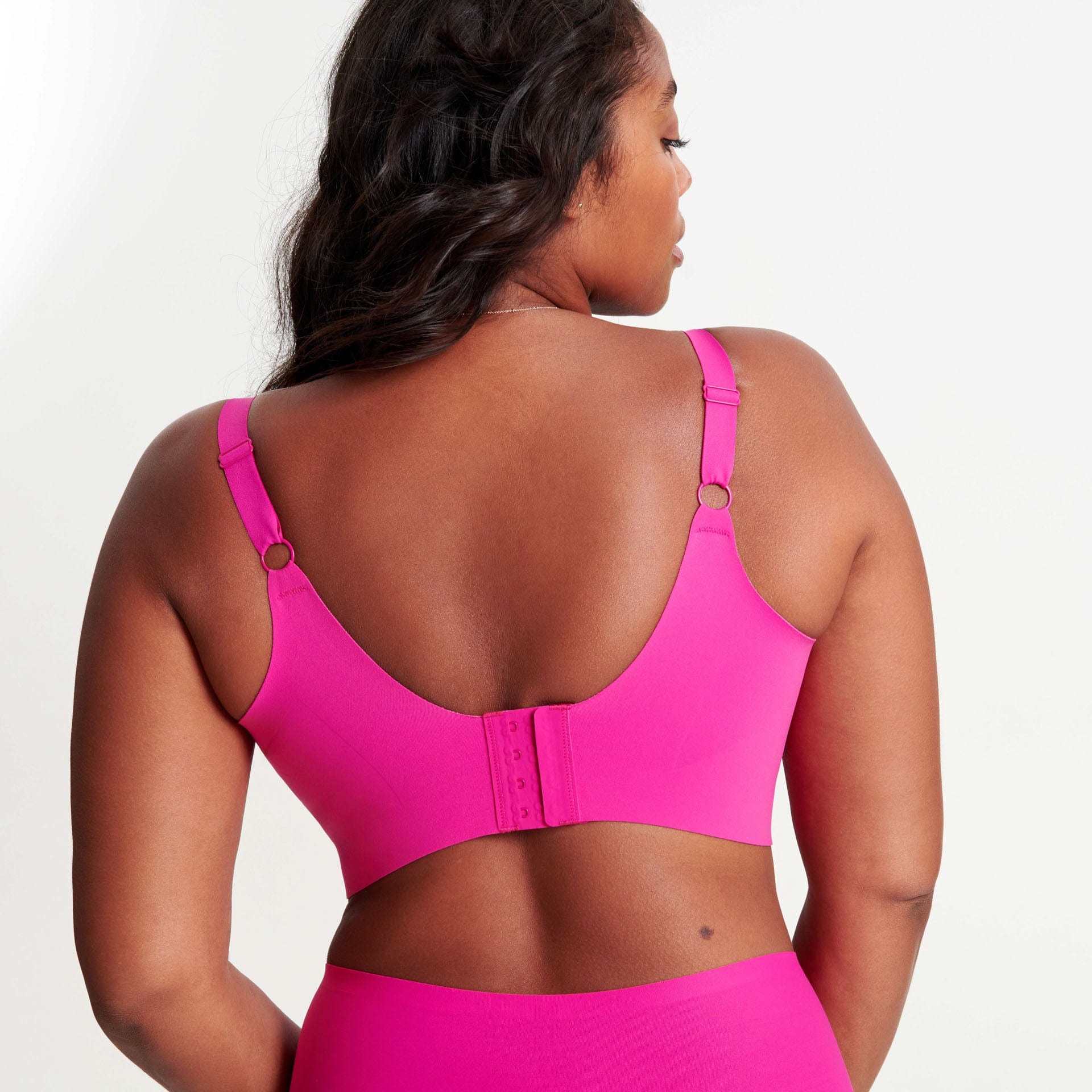 All Color: Wildflower Pink | hot pink flexible band hook and eye wireless bra for large busts