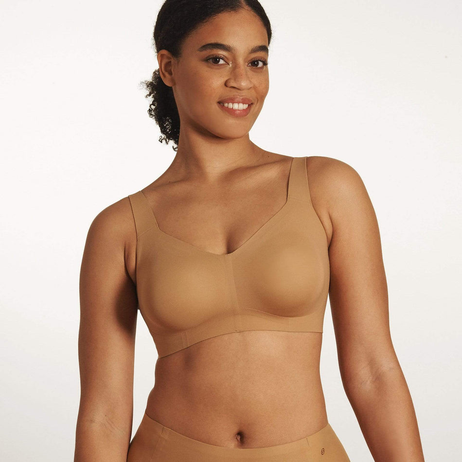 All Color: Mica | flexible band hook and eye nude tan brown wireless bra