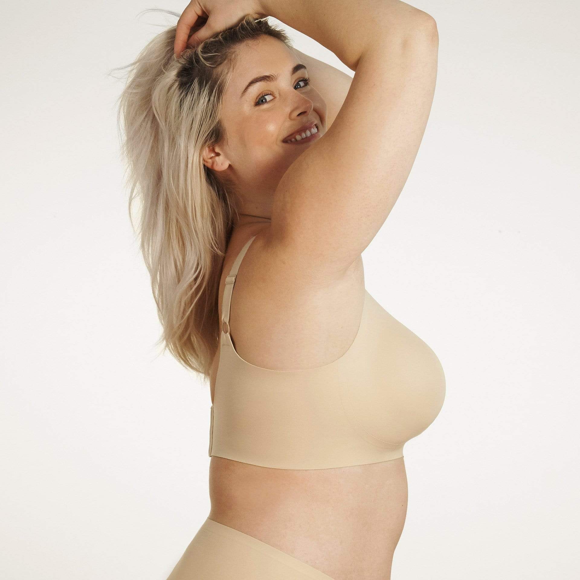 All Color: Sand | flexible band hook and eye tan nude wireless bra